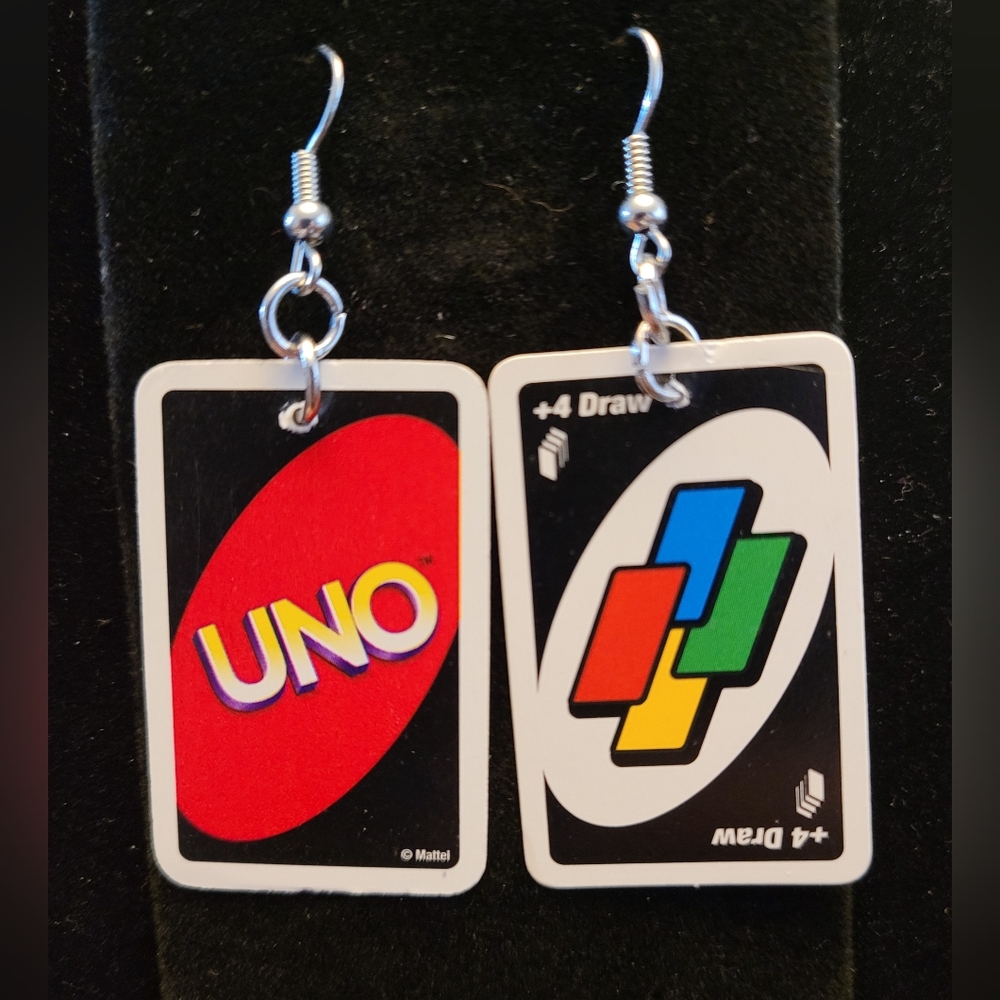 Mini Uno Wild Draw +4 Card Earrings